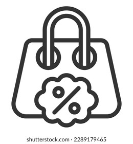 Bolsa de compras y nubes porcentuales - icono, ilustración sobre fondo blanco, estilo de contorno