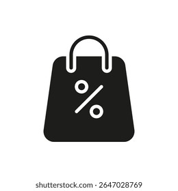 Saco De Compras Com Símbolo De Porcentagem Ícone Sólido. Símbolo De Silhueta De Ofertas De Desconto, Promoção De Vendas E Ofertas De Comércio Eletrônico. Estratégia de marketing de varejo. Ilustração de vetor isolada.