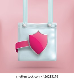 Shopping bag with pink protection shield. Eps 10 vector file.