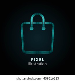 Shopping bag - pixel icon. Vector Illustration. Design logo element. Isolated on black background. It is easy to change to any color.