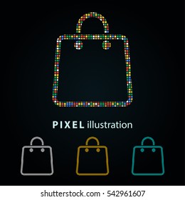 Shopping bag - pixel icon. Vector Illustration. Design logo element. Isolated on black background. It is easy to change to any color.