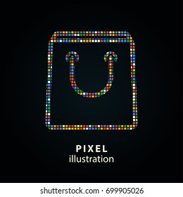 Shopping bag - pixel icon. Vector Illustration. Design logo element. Isolated on black background. It is easy to change to any color.