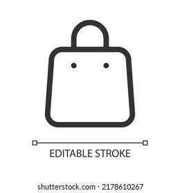 Shopping bag pixel perfect linear ui icon. Purchase goods. Shopaholism and consumerism. GUI, UX design. Outline isolated user interface element for app and web. Editable stroke. Arial font used