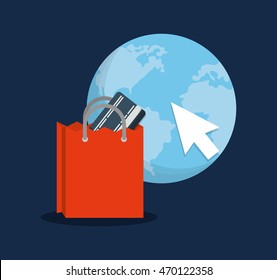 shopping bag planet cursor online payment ecommerce icon. Flat illustration. Vector graphic