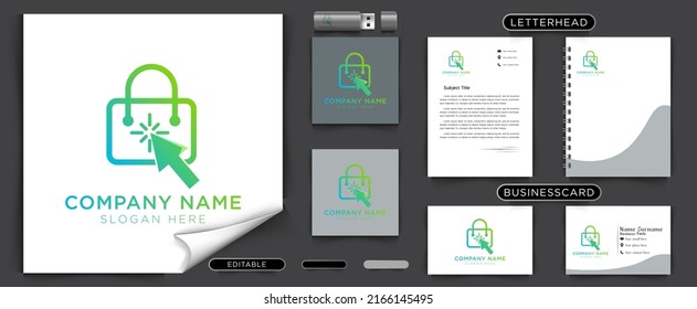 bolsa de compras, puntero, clic, logo de tienda online Ideas. Diseño del logo de la inspiración. Ilustración del vector de plantilla. Aislado En Fondo Blanco