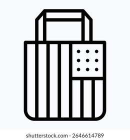 Shopping Bag Printed American Flag, Fourth Of July Icon, Vector Style Lineal Icon. 