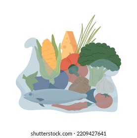 Shopping bag with products icon. Vector illustration