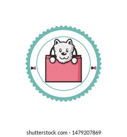 shopping bag with puppy inside logo label design