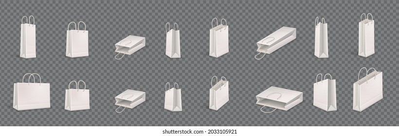 Bolsa de compras conjunto realista de bolsas de papel reciclables ecológicos iconos aislados en la ilustración transparente del vector de fondo