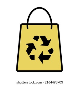 Shopping Bag With Recycle Sign Icon. Editable Bold Outline With Color Fill Design. Vector Illustration.