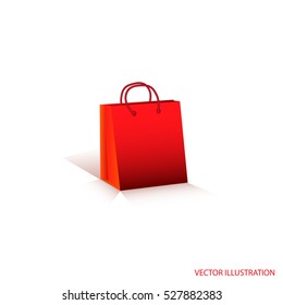 Shopping bag in red colors. Vector illustration.