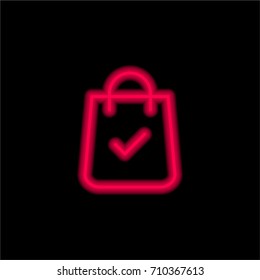 Shopping bag red glowing neon ui ux icon. Glowing sign logo vector