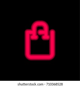 Shopping bag red glowing neon ui ux icon. Glowing sign logo vector