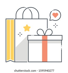 Shopping bag related color line vector icon, illustration. The icon is about commerce, supermarket, online store. The composition is infinitely scalable.