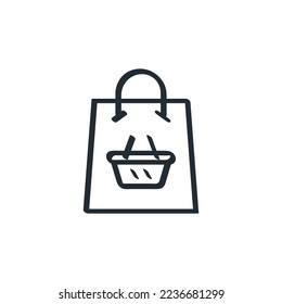 Shopping Bag Related Vector Hand Drawn Doodle Line Drawing Icon. Basket concept Illustration for online shop or e-commerce