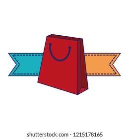 Shopping bag with ribbon banners blue lines