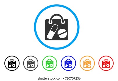 Shopping Bag rounded icon. Style is a flat shopping bag gray symbol inside light blue circle with black, gray, green, blue, red, orange variants. Vector designed for web and software interfaces.