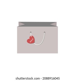 Shopping bag with sale for Valentine’s Day. Icon, label. Vector illustration 