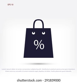 Shopping bag with the sale, discount, percentage symbol icon