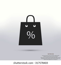 Shopping bag with the sale, discount, percentage symbol icon