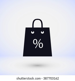 Shopping bag with the sale, discount, percentage symbol icon