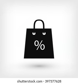 Shopping bag with the sale, discount, percentage symbol icon