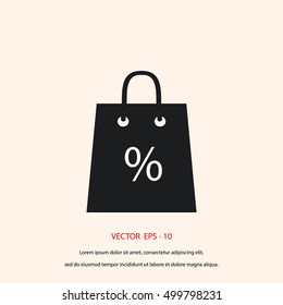 Shopping bag with the sale, discount, percentage symbol icon, flat design best vector icon