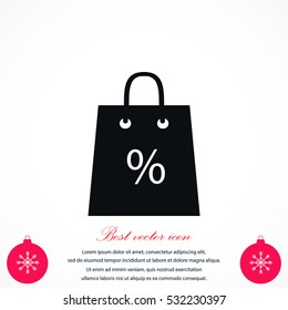 Shopping bag with the sale, discount, percentage symbol icon, flat design best vector icon