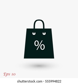 Shopping bag with the sale, discount, percentage symbol icon, flat design best vector icon