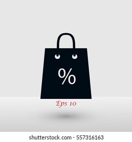 Shopping bag with the sale, discount, percentage symbol icon, flat design best vector icon