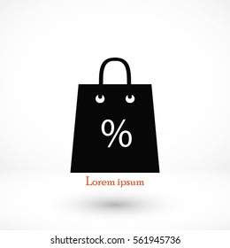 Shopping bag with the sale, discount, percentage symbol icon, flat design best vector icon