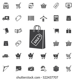 Shopping bag with the sale icon. Universal Shop set of icons for web and mobile