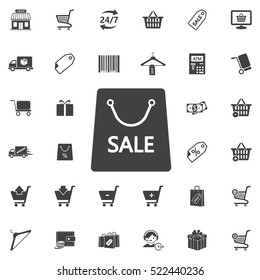 Shopping bag with the sale icon. Universal Shop set of icons for web and mobile