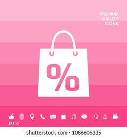 Shopping bag with the sale, percent, discount symbol