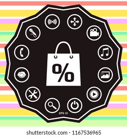 Shopping bag with the sale, percent, discount symbol