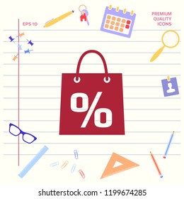 Shopping bag with the sale, percent, discount symbol