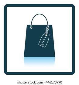 Shopping bag with sale tag icon. Shadow reflection design. Vector illustration.