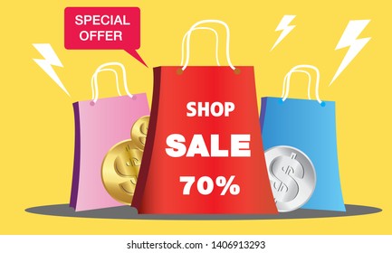 Shopping bag sale,Sale vector design ,Shopping sale illustration