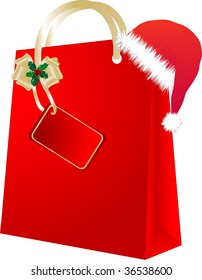 Shopping bag with santa's hat - vector illustration