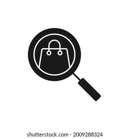 Bolsa de compras con el icono de búsqueda Diseño vector. Icono de la bolsa de compras con concepto de diseño de búsqueda para comercio electrónico, tienda online y sitio web de mercado, móvil, logotipo, símbolo, botón, signo, interfaz de usuario de la aplicación