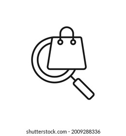 Bolsa de compras con el icono de búsqueda Diseño vector. Icono de la bolsa de compras con concepto de diseño de búsqueda para comercio electrónico, tienda online y sitio web de mercado, móvil, logotipo, símbolo, botón, signo, interfaz de usuario de la aplicación