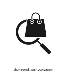 Bolsa de compras con el icono de búsqueda Diseño vector. Icono de la bolsa de compras con concepto de diseño de búsqueda para comercio electrónico, tienda online y sitio web de mercado, móvil, logotipo, símbolo, botón, signo, interfaz de usuario de la aplicación