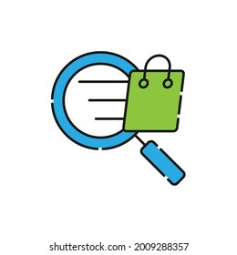 Shopping Bag with Search icon Vector Design. Shopping Bag icon with Searching design concept for e-commerce, online store and marketplace website, mobile, logo, symbol, button, sign, App UI