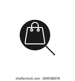 Bolsa de compras con el icono de búsqueda Diseño vector. Icono de la bolsa de compras con concepto de diseño de búsqueda para comercio electrónico, tienda online y sitio web de mercado, móvil, logotipo, símbolo, botón, signo, interfaz de usuario de la aplicación