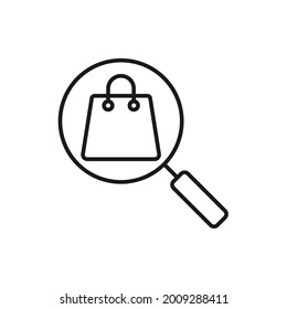 Einkaufstasche mit Suchsymbol Vector Design. Shopping Bag Symbol mit Suchkonzept für E-Commerce, Online-Shop und Marktplatz Website, Mobile, Logo, Symbol, Button, Zeichen, App UI