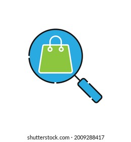 Shopping Bag with Search icon Vector Design. Shopping Bag icon with Searching design concept for e-commerce, online store and marketplace website, mobile, logo, symbol, button, sign, App UI