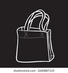 Shopping Bag Set Icon Sign in Vector Art Black White Bag Illustrator Outline Art