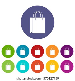 Shopping bag set icons in different colors isolated on white background