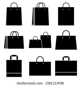 Shopping bag set icons, logo isolated on white background. Paper bag for products and things