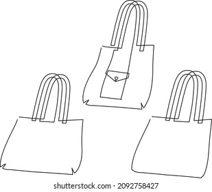 Shopping bag set. Mockup. Continuous line drawing. Vector illustration.